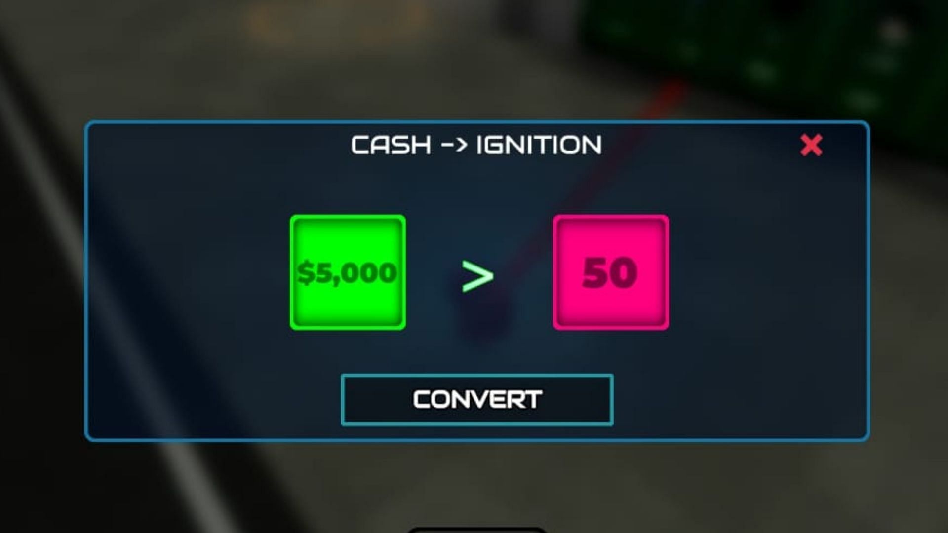 Convert Cash to Ignition (Image via Roblox)